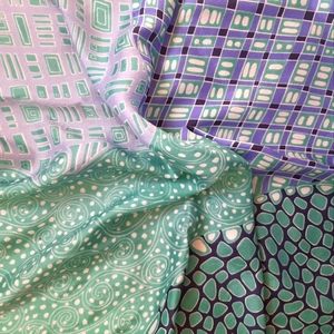Satiny Patterned Blue/Green/Purple Square Scarf